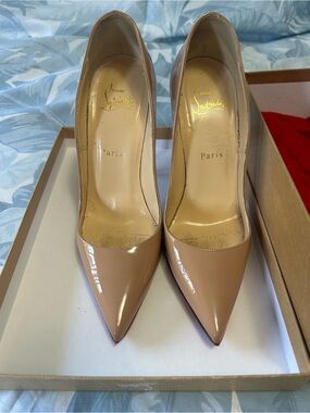 Christian Louboutin So Kate 120 Patent Nude Pumps Size 38.5